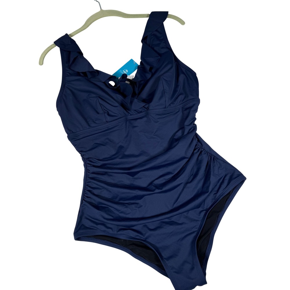 Cupshe Swimsuit Women 0X Navy Ruffle Tummy Control New CGA12E3L001UU Beachwear